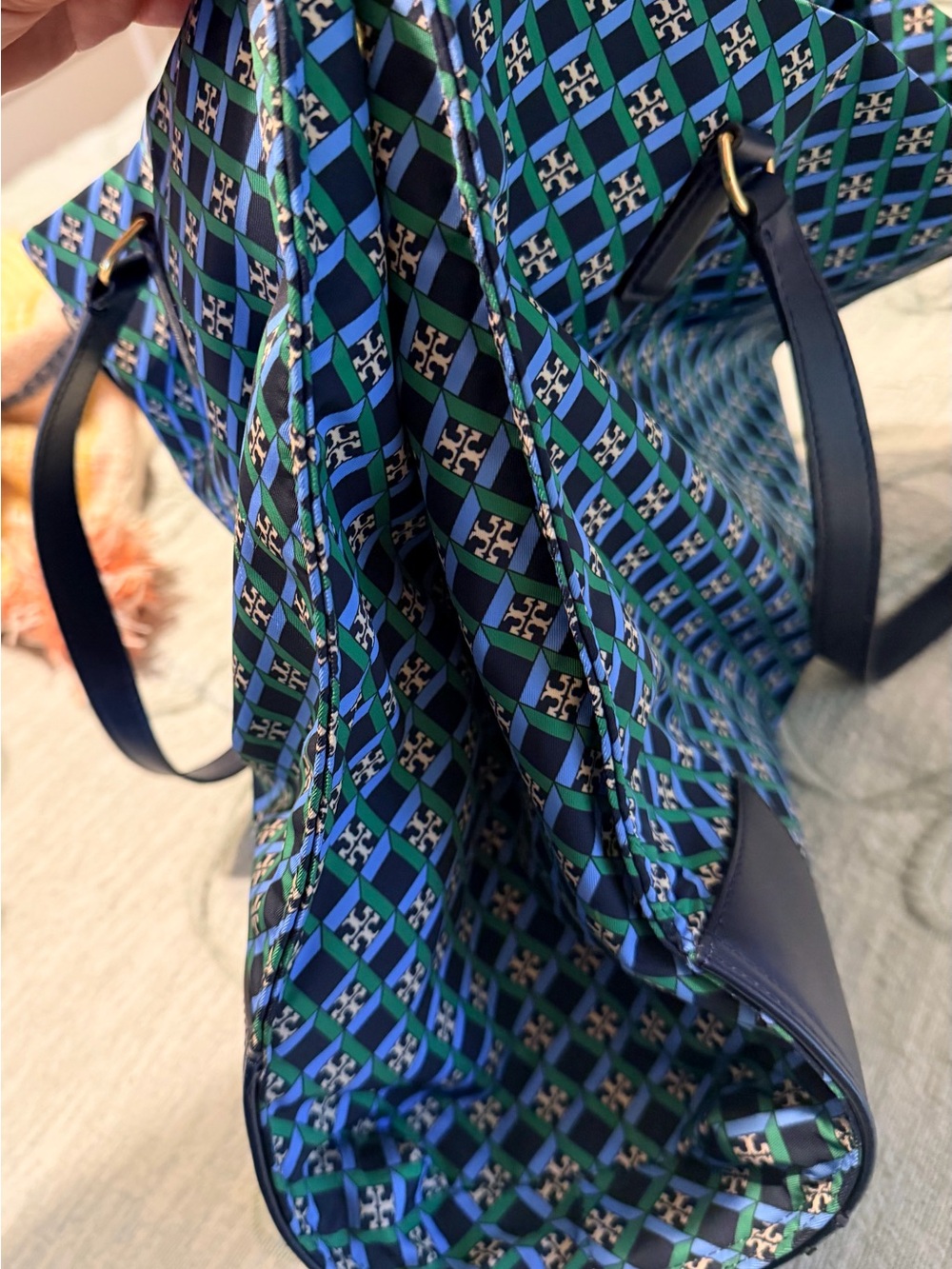 Tory Burch Blue and Navy Geometric Canvas Tote - Picture 6 of 6